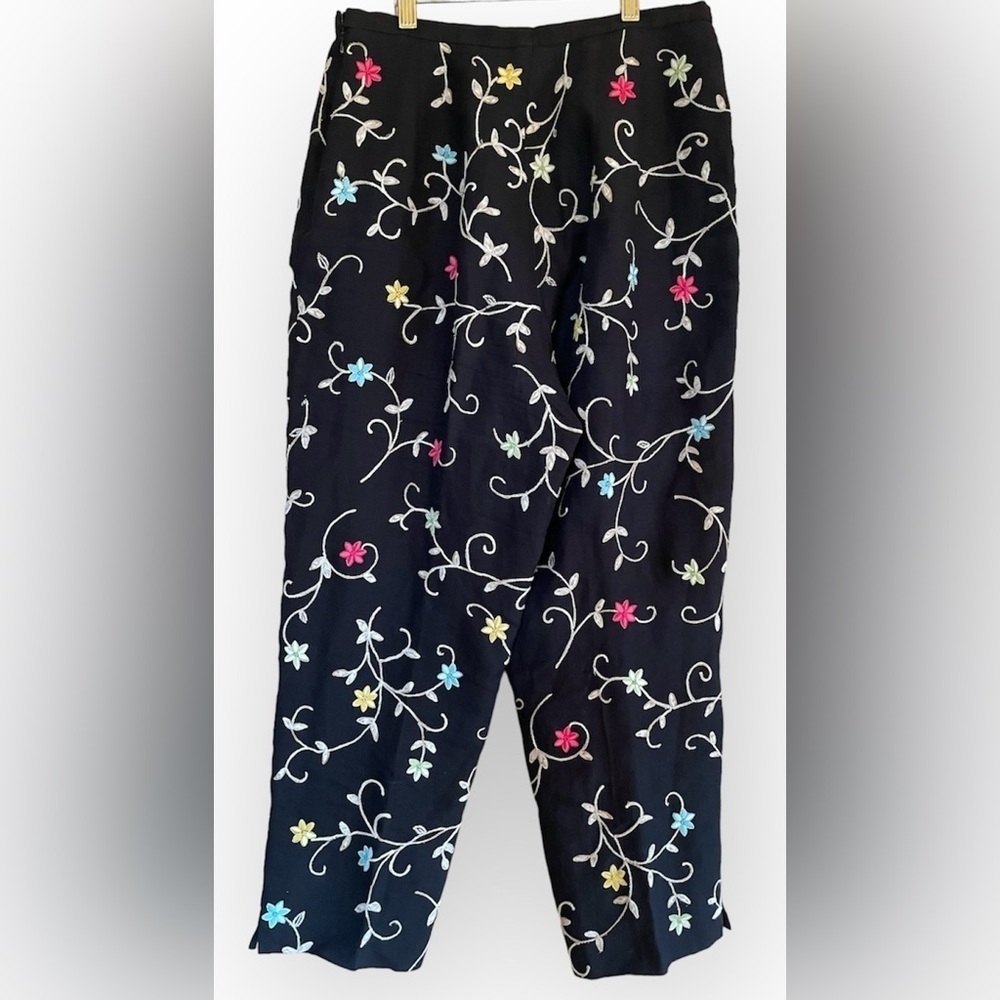 Talbots Linen Floral Black Pants